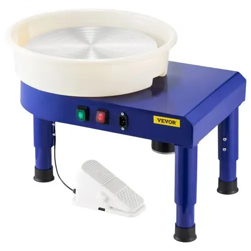 VEVOR Töpferscheibe Keramik-Radformmaschine mit Pedal & verstellbaren Hebefüßen & abnehmbarem Becken (35 cm) 60–300 U/min Drehzahl, komplettes Werkzeug Zubehör Set für Handwerk Heimwerken blau – Bild 8
