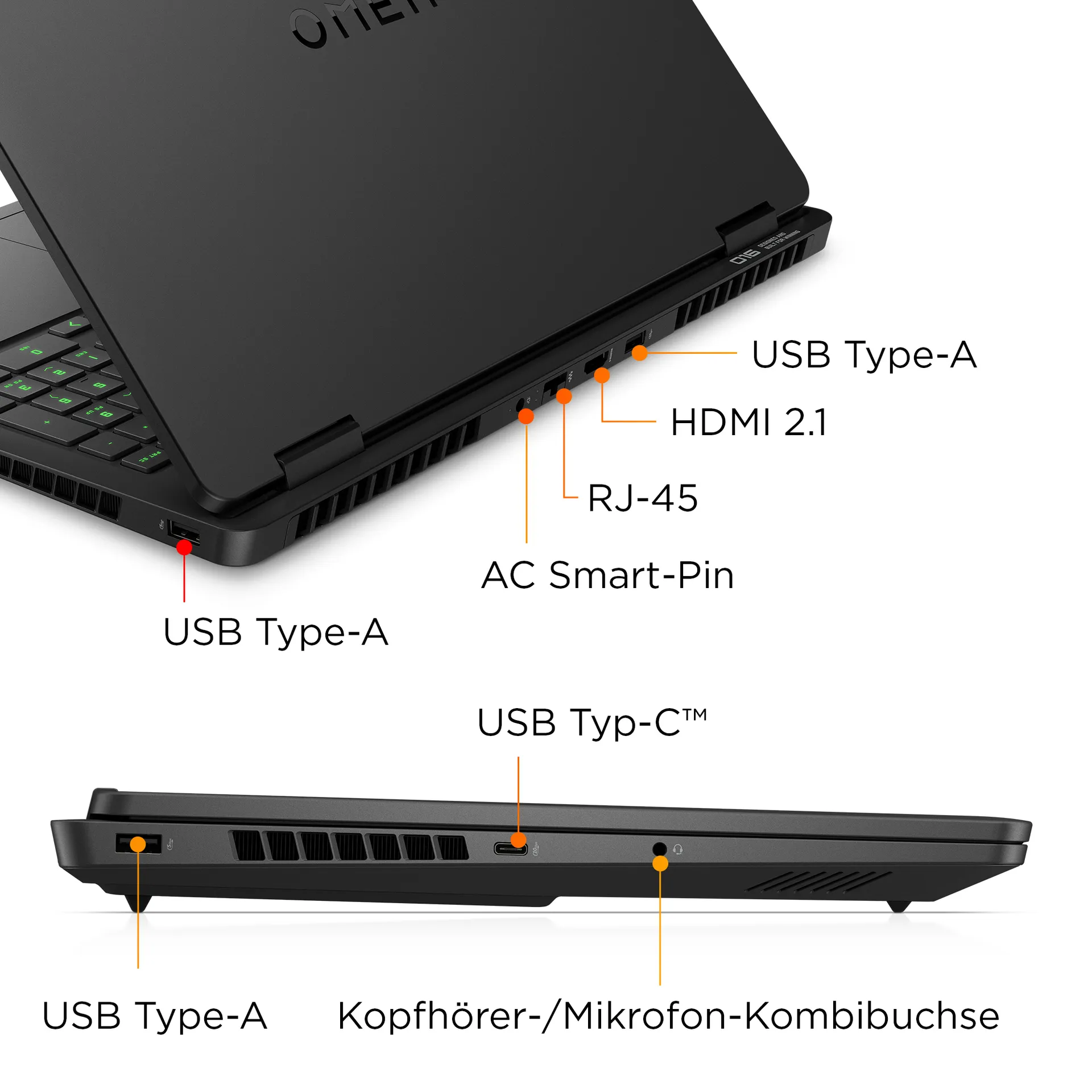HP OMEN Gaming 16-am0277ng Intel Core Ultra 7 255H Laptop 40,6 cm (16") 2K 24 GB DDR5-SDRAM 1 TB SSD NVIDIA GeForce RTX 5070 Wi-Fi 6 (802.11ax) FreeDOS AI PC Schwarz – Bild 4
