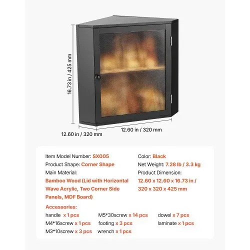 VEVOR Eck-Brotkasten doppellagiger Brotbehälter Brotbox Organizer aus Holz für selbstgebackenes Brot, Aufbewahrungsbehälter mit gewellter Acryl-Türplatte, Brotaufbewahrung Lagerung Schwarz – Bild 6