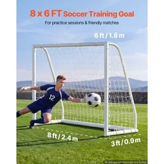 VEVOR Fußballtor 244 x 182 cm Tragbares PVC Outdoor-Soccertor mit PE-Netz, für Gärten, Parks und Schulen, Wetterfest, mit Bodenankern, Zielscheibe, 600D-Oxford-Tasche und Stabilität bei über 110 km/h VEVOR Fußballtor 244 x 182 cm Tragbares PVC Outdoor-Soccertor mit PE-Netz, für Gärten, Parks und Schulen, Wetterfest, mit Bodenankern, Zielscheibe, 600D-Oxford-Tasche und Stabilität bei über 110 km/h
