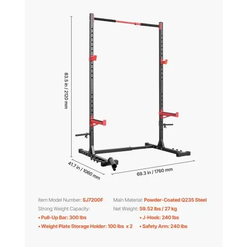 VEVOR Power Rack 445 kg Belastbar, multifunktionales Squat Rack für Heimfitnessstudio, Krafttrainingsgerät mit 6 Bandstiften & Landmine-Aufsatz & Sicherheitsstangen für Bankdrücken Kniebeugen – Bild 6