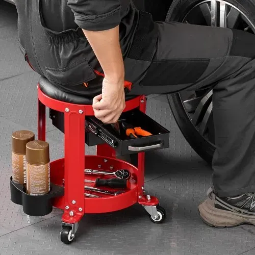 VEVOR rollbarer Werkstatthocker Werkstattsitz (136 kg belastbar) Garagensitz Arbeitshocker, gepolsterter Rollsitz mit fester Höhe & Werkzeugablage & 2 Schubladen für Garage Werkstatt Autoreparatur – Bild 7