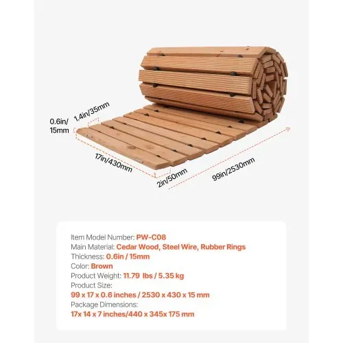 VEVOR Rollweg Gartenweg 253x43 cm, Ausrollbarer Holzweg, Gehweg aus Zedernholz mit Drahtseilverbindung, Holztritt, Gartentritt, dekorative Trittplatten für die Strandpromenade, Hinterhof, Terrasse – Bild 6