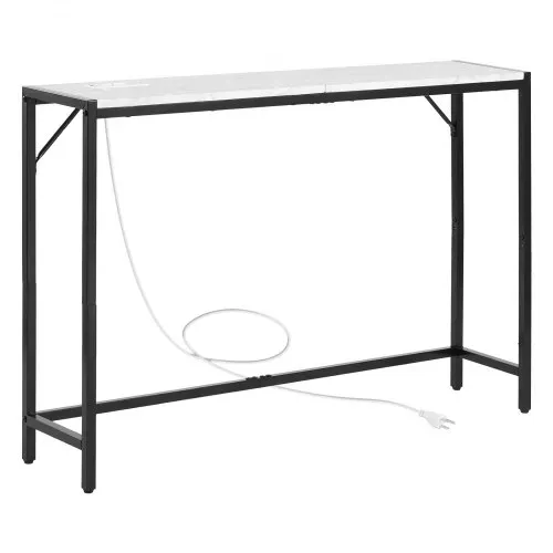 VEVOR Konsolentisch aus Marmor, moderner langer Flurtisch (110 cm) mit Steckdose, dünner Sofa-Beistelltisch mit Eisenrohren, Kippschutz & dreieckiger Stütze für Wohnzimmer Flur Eingangsbereich – Bild 8