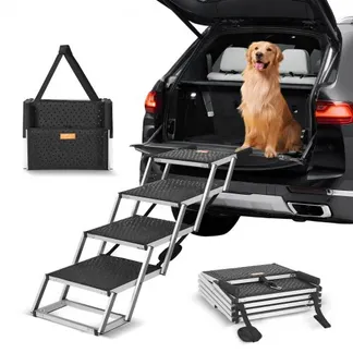 VEVOR Hundetreppe für Autos, breite 4-stufige Hundeautotreppe, zusammenklappbare Hundeautorampe mit rutschfester Oberfläche, tragbare Haustiertreppe aus leichtem Aluminium für Auto, SUV und LKW, trägt bis zu 68 kg VEVOR Hundetreppe für Autos, breite 4-stufige Hundeautotreppe, zusammenklappbare Hundeautorampe mit rutschfester Oberfläche, tragbare Haustiertreppe aus leichtem Aluminium für Auto, SUV und LKW, trägt bis zu 68 kg