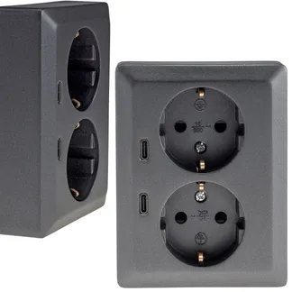 MILOS Schutzkontakt-Steckdose 2-fach 250V~/16A, 1x UP, 2x USB C/PD, anthrazit MILOS Schutzkontakt-Steckdose 2-fach 250V~/16A, 1x UP, 2x USB C/PD, anthrazit