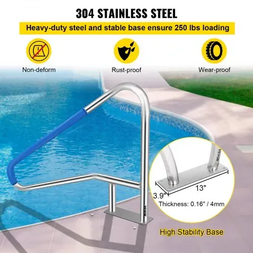 VEVOR Pool Haltegriff Edelstahl 139,7x81,2 cm Schwimmbad-Handlauf 113 kg Traglast Einstiegshilfe Pool 4,8 cm Griffbogen mit Griffbezug Treppe für Pool für Schwimmbäder Schräglagen Spa Wasserpark – Bild 3
