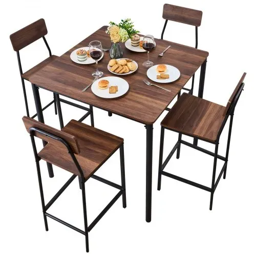 VEVOR Bartisch-Set (5-tlg.) mit 4 Barstühlen & abgerundeten Kanten, quadratischer Kneipentisch Stehtisch (90 x 90 x 91 cm), Bistrotisch Esstisch, geeignet für Büro Minibar Wohnzimmer Esszimmer – Bild 10