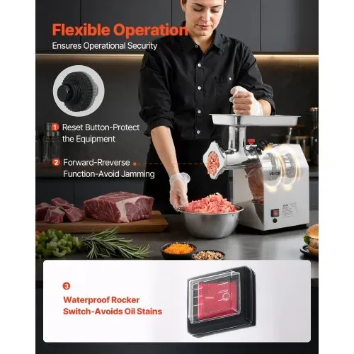 VEVOR elektrischer Fleischwolf mit 4,2 kg/min Kapazität, industrieller Tisch-Fleischwolf 1100 W mit Klinge & Mahlplatte, Wurstmaschine, kommerzieller Fleischwolf aus Edelstahl für Restaurant – Bild 3
