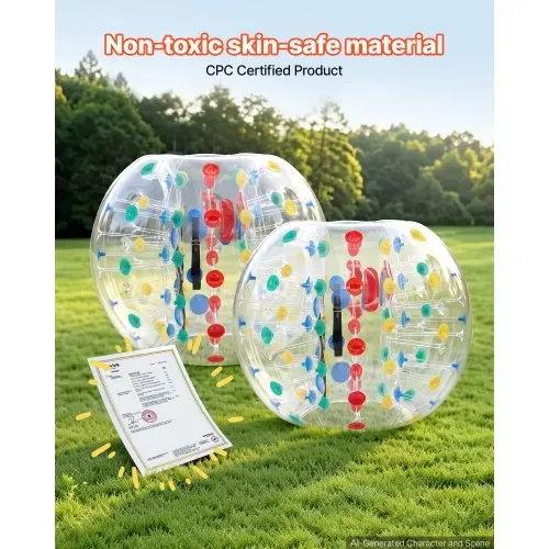 VEVOR 2 Bumper Bälle Aufblasbar 1,2 m PVC Bump Ball mit Farbigen Punkten für Garten, Camping, Picknick, Rasen und Schulsport, Auslaufsicheres Drehventil, Verstärkte Gurte und Heißverschweißter Griff – Bild 4