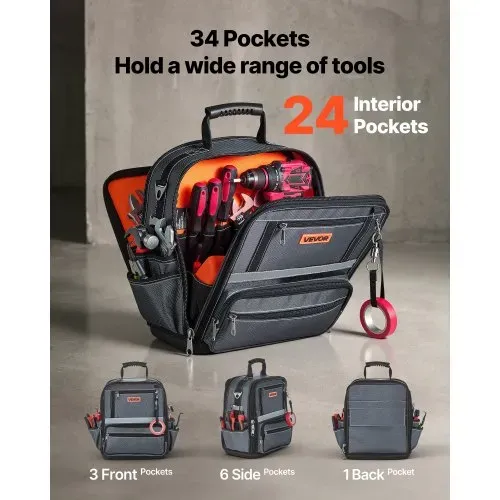 VEVOR Werkzeugtasche 33,5x23x39cm, Aufbewahrungstasche mit 24 Innen- & 10 Außenfächern, Wasserfester Werkzeug-Organizer aus Polyester mit Schultergurt & Reißverschluss, Werkzeugbeutel für Handwerker VEVOR Werkzeugtasche 33,5x23x39cm, Aufbewahrungstasche mit 24 Innen- & 10 Außenfächern, Wasserfester Werkzeug-Organizer aus Polyester mit Schultergurt & Reißverschluss, Werkzeugbeutel für Handwerker