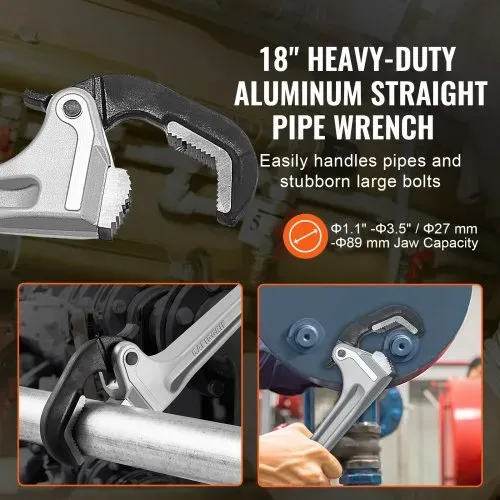 VEVOR Rohrzange, 18 Zoll gerade Aluminium-Rohrzange, automatische Backeneinstellung, verstellbarer Sanitärschlüssel, leicht zu tragen, ergonomischer Griff, aufhängbares Design, für Wasserleitungen, Autoreparaturen – Bild 5