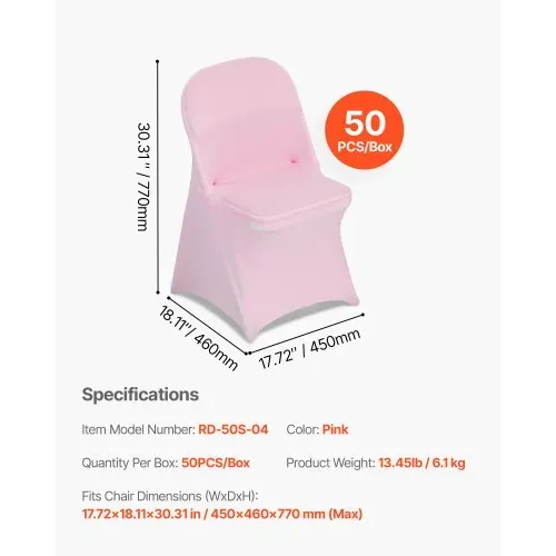 VEVOR Stuhlhussen Stuhlbezug Stretch 50 Stk. waschbarer & abnehmbarer Stuhlüberzug aus Polyester-Spandex für Hochzeitsfeiern Esszimmerbankette, passend für Klappstühle (45 x 46 x 77 cm) Pink – Bild 6