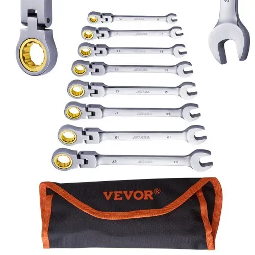 VEVOR Flexhead-Ratschenschlüsselsat 8-teiliger Ringmaulschlüsselsatz mit Rolltasche, Cr-V-Stahl flexibler Ratschenschlüsselsatz metrisch 8 mm bis 17 mm, ideal für Haushalts- und Autoreparaturen – Bild 9