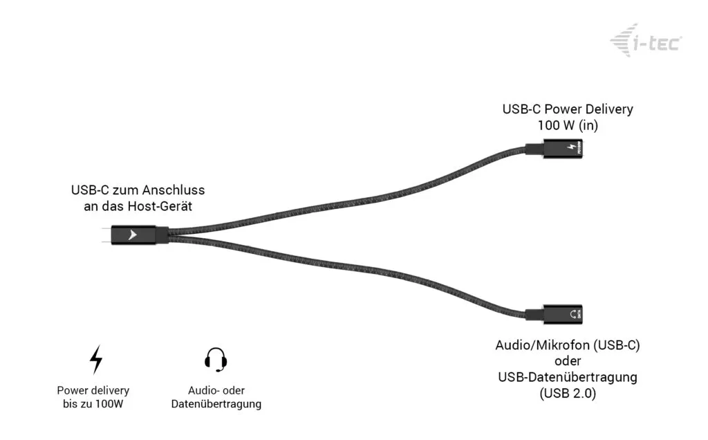 i-tec USB-C Cable Splitter Audio/Data + Power Delivery 100W – Bild 6