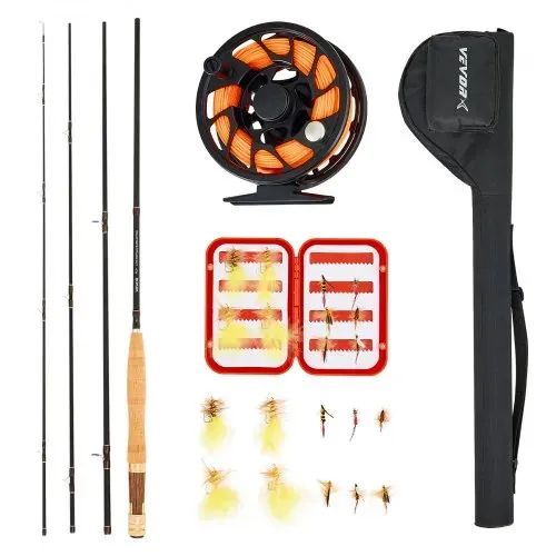 VEVOR Fliegenfischer-Kombi-Set, IM7 Carbon-Fliegenrute und -Rolle, Starter-Set mit Rutentasche & Tacklebox & 6 Kurzschwanz- und 4 Langschwanz-Fliegenhaken, ideal für Reisen und Urlaub VEVOR Fliegenfischer-Kombi-Set, IM7 Carbon-Fliegenrute und -Rolle, Starter-Set mit Rutentasche & Tacklebox & 6 Kurzschwanz- und 4 Langschwanz-Fliegenhaken, ideal für Reisen und Urlaub