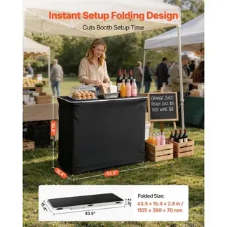 VEVOR Messetheke Klappbar, 1105x390x1010 mm, Empfangstheke mit Tragetasche, 2 Regalböden, Rezeptionstheke, Messestand, Bartisch, Faltbare Mobile Barstation für Veranstaltungen, Partys & Messen VEVOR Messetheke Klappbar, 1105x390x1010 mm, Empfangstheke mit Tragetasche, 2 Regalböden, Rezeptionstheke, Messestand, Bartisch, Faltbare Mobile Barstation für Veranstaltungen, Partys & Messen