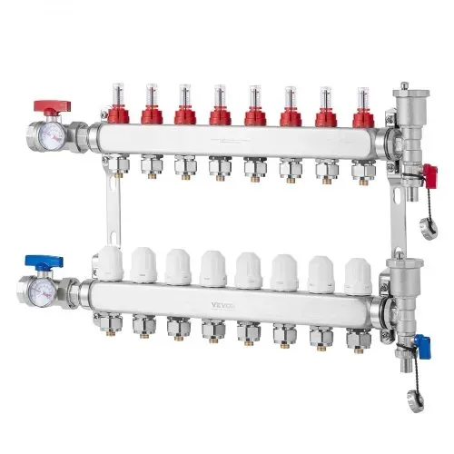 VEVOR 8-Zweig-Wärmeverteilungsverteiler, 1/2-Zoll-PEX-Rohrverteiler, Edelstahl-PEX-Verteiler für hydronische Fußbodenheizung, Wärmeverteilungs-PEX-Verteilersatz mit 1/2-Zoll-Adaptern im Lieferumfang enthalten – Bild 9