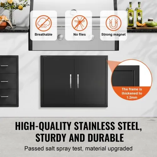 VEVOR Grill-Zugangstür, 788x610x46 mm, doppelte Außenküchentür, flächenbündig montierte Kaltplattentür, vertikale Wandtür mit Griffen, für Grillinsel Grillstation (Edelstahl + ölbesprühtes Produkt) – Bild 2
