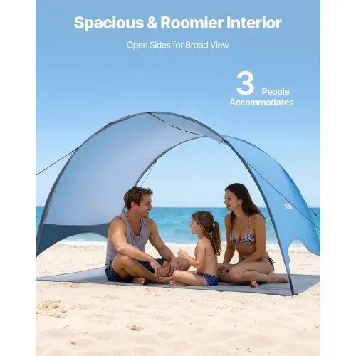 VEVOR Strandmuschel Sonnenschutz für 3 Personen, UPF 50+ Schutz, Tragbares Strandzelt mit Tragetasche & Heringen, Leichter Kompaketer Strandsonnenschirm für Camping Angeln Picknick, Sonnenzelt – Bild 2