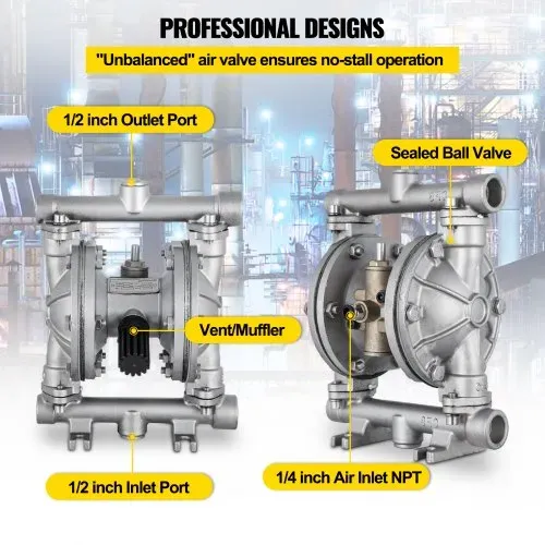VEVOR Luftbetriebene Doppelmembranpumpe 11.4L/min(3GPM) mit 1,27 cm Einlass und Auslass – Bild 4