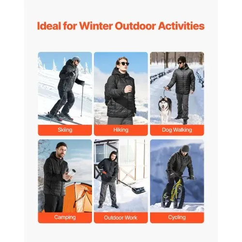 VEVOR Beheizte Jacke für Herren mit 7,4-V-Akku, elektrischer Softshell-Heizmantel, winddichte, leichte Oberbekleidung mit 6 Heizzonen und 3 Heizstufen zum Wandern, Arbeiten im Freien, Schwarz, M – Bild 5
