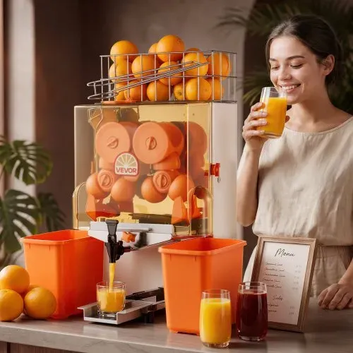 VEVOR Gewerbliche Orangenpresse Elektrische Zitruspresse 120 W Edelstahl, Saftpresse für bis zu 20 Orangen pro Minute, Entsafter für Zitronen Zitrusfrüchte mit Wasserhahn & Schalen-Auffangbehälter – Bild 7