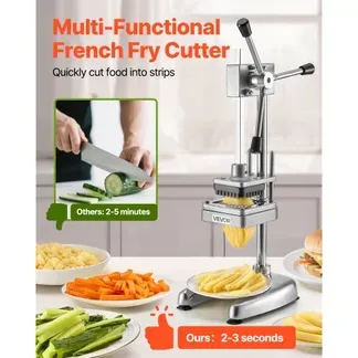 VEVOR kommerzieller Pommes-Frites-Schneider, Gemüseschneider Obstschneider aus Edelstahl mit 3 Ersatzklingen (12,7/9,525/6,35 mm), manueller Kartoffelschneider für Restaurants Café Bistro VEVOR kommerzieller Pommes-Frites-Schneider, Gemüseschneider Obstschneider aus Edelstahl mit 3 Ersatzklingen (12,7/9,525/6,35 mm), manueller Kartoffelschneider für Restaurants Café Bistro