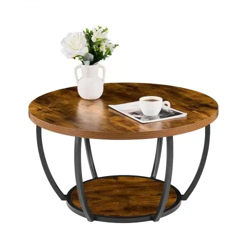 VEVOR Couchtisch Beistelltisch rund, zweistufiger Beistelltisch Sofatisch mit Metallgestell & offenem Stauraum & 34,9 kg Tragkraft, minimalistischer Wohnzimmertisch Kaffeetisch rustikales Braun VEVOR Couchtisch Beistelltisch rund, zweistufiger Beistelltisch Sofatisch mit Metallgestell & offenem Stauraum & 34,9 kg Tragkraft, minimalistischer Wohnzimmertisch Kaffeetisch rustikales Braun