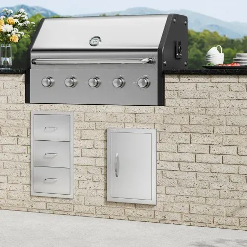 VEVOR Grill-Zugangstür, 355 x 508 mm, Einzelne Außenküchentür, Flächenbündig Montierte Edelstahltür, Vertikale Wandtür mit Griff, für Grillinsel, Grillstation, Außenschrank – Bild 7