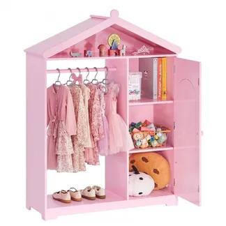 VEVOR Kinderkleiderschrank 85x31x113,5cm, Kindergarderobe mit Spiegel Kleiderstange Ablagen, Verkleidungsschrank aus MDF mit Schranktür für Mädchen, Kinderschrank für Kostüme Puppen Schlafzimmer, Rosa VEVOR Kinderkleiderschrank 85x31x113,5cm, Kindergarderobe mit Spiegel Kleiderstange Ablagen, Verkleidungsschrank aus MDF mit Schranktür für Mädchen, Kinderschrank für Kostüme Puppen Schlafzimmer, Rosa