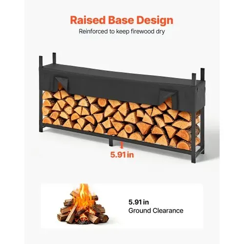 VEVOR Kaminholzregal 1/2 Cord Brennholzregal Feuerholzregal 2440x355x1230mm, für Kamin Terrasse Balkon, Rahmen aus Kohlenstoffstahl Pulverbeschichtet, Tragfähigkeit 1100 kg, Kapazität 904,04 L Schwarz – Bild 3