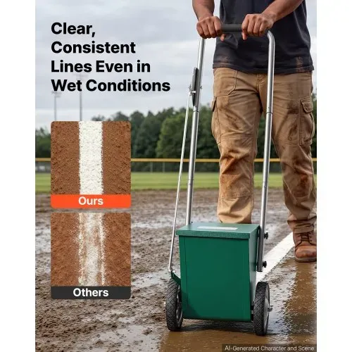VEVOR Markierwagen Linien-Markiergerät Trocken 11,3 kg Pulverkapazität Grün, für Rasenfläche Feld & Sportplatz, Stahlkonstruktion, 50-100 mm Einstellbare Linienbreite, Klare & Gleichmäßige Markierung – Bild 2