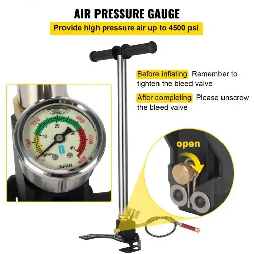 VEVOR Dreistufige Hochdruckluftpumpe 4500psi, Handpumpe Tragbare 30MPa, Luftpumpe Hochdruck Fahrradpumpe Luftpumpe für E-Bike Mountainbike Rennrad Komplettes Zubehör – Bild 3
