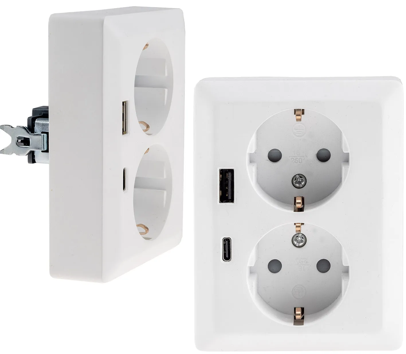 MILOS Schutzkontakt-Steckdose 2-fach 250V~/ 16A, 1x UP, USB A+C/PD, weiß matt MILOS Schutzkontakt-Steckdose 2-fach 250V~/ 16A, 1x UP, USB A+C/PD, weiß matt