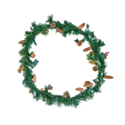 VEVOR Weihnachtsgirlande, 2750 mm künstliche Tannengirlande mit Lichterkette, Weihnachtsdeko mit Beeren-Büscheln, Tannennadeln, Tannenzapfen, realistische Weihnachtskollektion für Kaminsims & Kamin – Bild 8