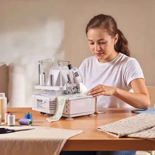 VEVOR Overlock-Nähmaschine 1250 Stiche pro Minute, 3- und 4-Faden-fähig, mit LED-Licht & starken Saugfüßen, robuste Nähmaschine mit Metallrahmen für verschiedene Stoffe, Weiß – Bild 7