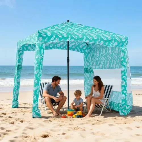VEVOR Strand-Cabana 183 x 183 cm Strandüberdachung mit Seitenwand, UPF 50+ Sonnenschutz, Strandpavillon mit Sandsäcken, tragbarer Sonnenschutz Sonnenschirm für die ganze Familie und Freunde – Bild 7