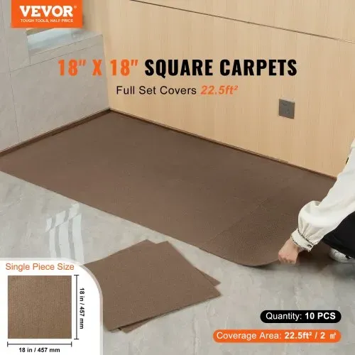 VEVOR Teppichfliesen zum Abziehen und Aufkleben, 457x457mm, selbstklebende Teppichbodenfliesen, weich gepolsterte Teppichfliesen, DIY-Installation für Schlafzimmer, Wohnzimmer (10 Stk., Dunkelbraun) VEVOR Teppichfliesen zum Abziehen und Aufkleben, 457x457mm, selbstklebende Teppichbodenfliesen, weich gepolsterte Teppichfliesen, DIY-Installation für Schlafzimmer, Wohnzimmer (10 Stk., Dunkelbraun)