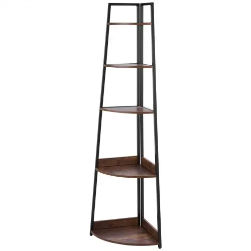 VEVOR Eckregal mit 5 Ebenen, hoher Eckständer Pflanzenregal, Displayregal Lagerregal mit Metallrahmen & Holzregalen, Standregal Ausstellungsbücherregal für Schlafzimmer Wohnzimmer Büro Braun – Bild 10