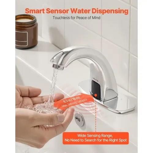 VEVOR berührungsloser Waschtischhahn (verchromtes Silber) Badezimmer, automatische Waschtischarmatur Spültischarmatur, batteriebetriebener Wasserhahn mit einstellbarer Temperatur, Sensorhahn VEVOR berührungsloser Waschtischhahn (verchromtes Silber) Badezimmer, automatische Waschtischarmatur Spültischarmatur, batteriebetriebener Wasserhahn mit einstellbarer Temperatur, Sensorhahn