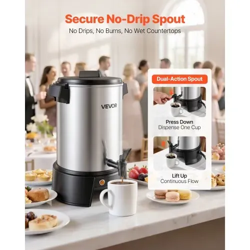 VEVOR Gewerbliche Kaffeemaschine, 30 Tassen, 4,5 l Heißgetränkespender mit tropffreiem Wasserhahn, 1190 W Schnellbrüh-Kaffeemaschine, automatische Temperaturregelung, für Catering, Partys, Kirchen und Restaurants – Bild 4