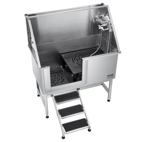 VEVOR Hundewaschstation Edelstahl, 1270x700x1545 mm Tierpflegewanne mit Treppe, PE-Wasserfilterplatte, Wasserhahn, Duschkopf & Seifenhalter, für große, mittelgroße & kleine Haustiere (linke Tür) – Bild 9