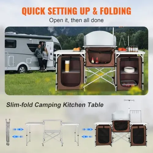 VEVOR Campingküche Campingschrank 174 x 176 x 46 cm, Tischküche mit Lampenmast & Haken Reiseküche, Faltbar Outdoor Küchenbox Aluminiumgestell Küchenschrank Campingkocher für Camping, Picknick usw. – Bild 2