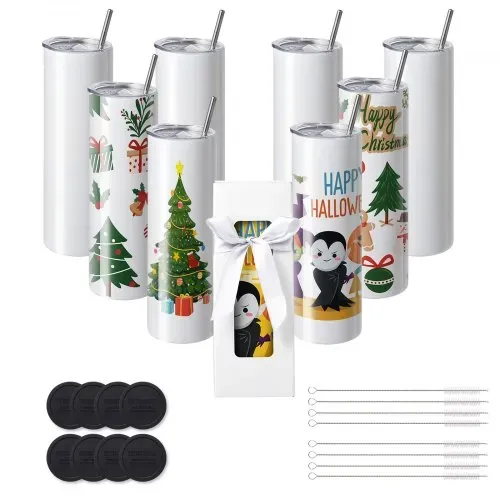 VEVOR 8er-Pack Gerade Sublimationsbecher, 887 ml Blanko-Becher, Edelstahl-Doppelwandbecher mit Strohhalm, Deckel, Bürste, Boden, Schrumpffolie, Geschenkbox, für Wärmepresse & Wärmeübertragung VEVOR 8er-Pack Gerade Sublimationsbecher, 887 ml Blanko-Becher, Edelstahl-Doppelwandbecher mit Strohhalm, Deckel, Bürste, Boden, Schrumpffolie, Geschenkbox, für Wärmepresse & Wärmeübertragung