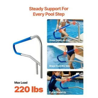 VEVOR Schwimmbad Handlauf, 1371x48x813 mm, 100 kg Tragfähigkeit, Pool Haltegriff aus Edelstahl 304, abnehmbare rutschfeste Hülse, Einbau-/ Bodenmontage, Einstiegshilfe für Poolbereich & Wasserparks VEVOR Schwimmbad Handlauf, 1371x48x813 mm, 100 kg Tragfähigkeit, Pool Haltegriff aus Edelstahl 304, abnehmbare rutschfeste Hülse, Einbau-/ Bodenmontage, Einstiegshilfe für Poolbereich & Wasserparks