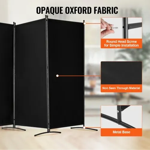 VEVOR Raumteiler 3 Paneele Raumteiler 260 x 184 x 52 cm, faltbarer Sichtschutz & tragbarer Trennwandteiler zur Raumtrennung, freistehende Raumteiler für Büro Schlafzimmer Arbeitszimmer, Schwarz – Bild 2