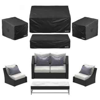 VEVOR Schutzhülle Abdeckung (4-tlg.) für Terrassenmöbel Gartenmöbel aus Oxford-Gewebe 420D strapazierfähige wasserfeste Terrassentischabdeckungen für jedes Wetter, Abdeckplane Schwarz VEVOR Schutzhülle Abdeckung (4-tlg.) für Terrassenmöbel Gartenmöbel aus Oxford-Gewebe 420D strapazierfähige wasserfeste Terrassentischabdeckungen für jedes Wetter, Abdeckplane Schwarz