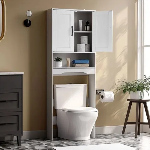 VEVOR Toilettenschrank Badezimmerschrank mit Doppeltür & verstellbarem Regal, platzsparender 3-stöckiger Badschrank über der Toilette mit offenem Regal, 600x210x1651 mm Aufbewahrungsschrank Weiß VEVOR Toilettenschrank Badezimmerschrank mit Doppeltür & verstellbarem Regal, platzsparender 3-stöckiger Badschrank über der Toilette mit offenem Regal, 600x210x1651 mm Aufbewahrungsschrank Weiß