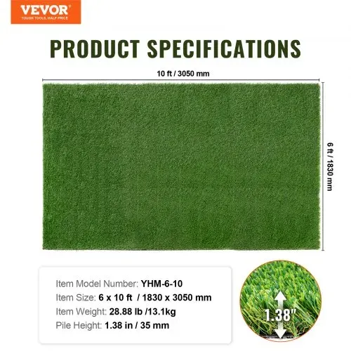VEVOR Kunstrasen 1830x3050mm Rasenteppich Meterware PP+PE-Materialien Kunstrasenteppich 35mm Florhöhe mit Entwässerungslöchern Ideal für Außengärten Innenhöfe – Bild 6